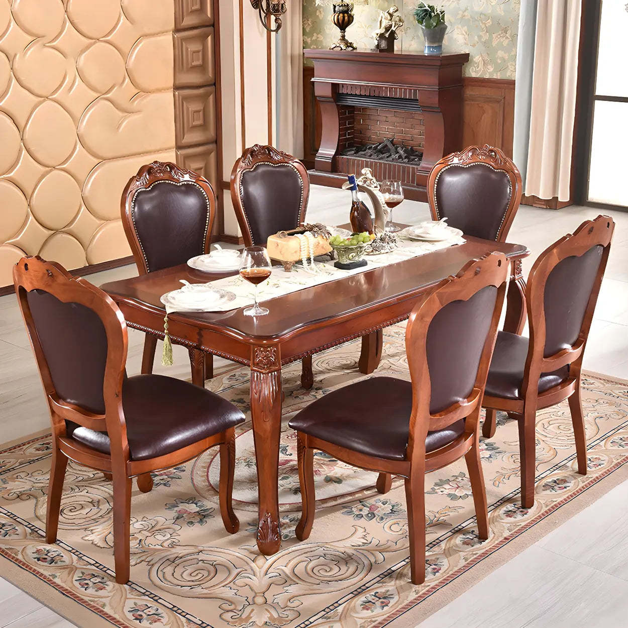 Walnut Leather Dining Side Chair — Dark Coffee