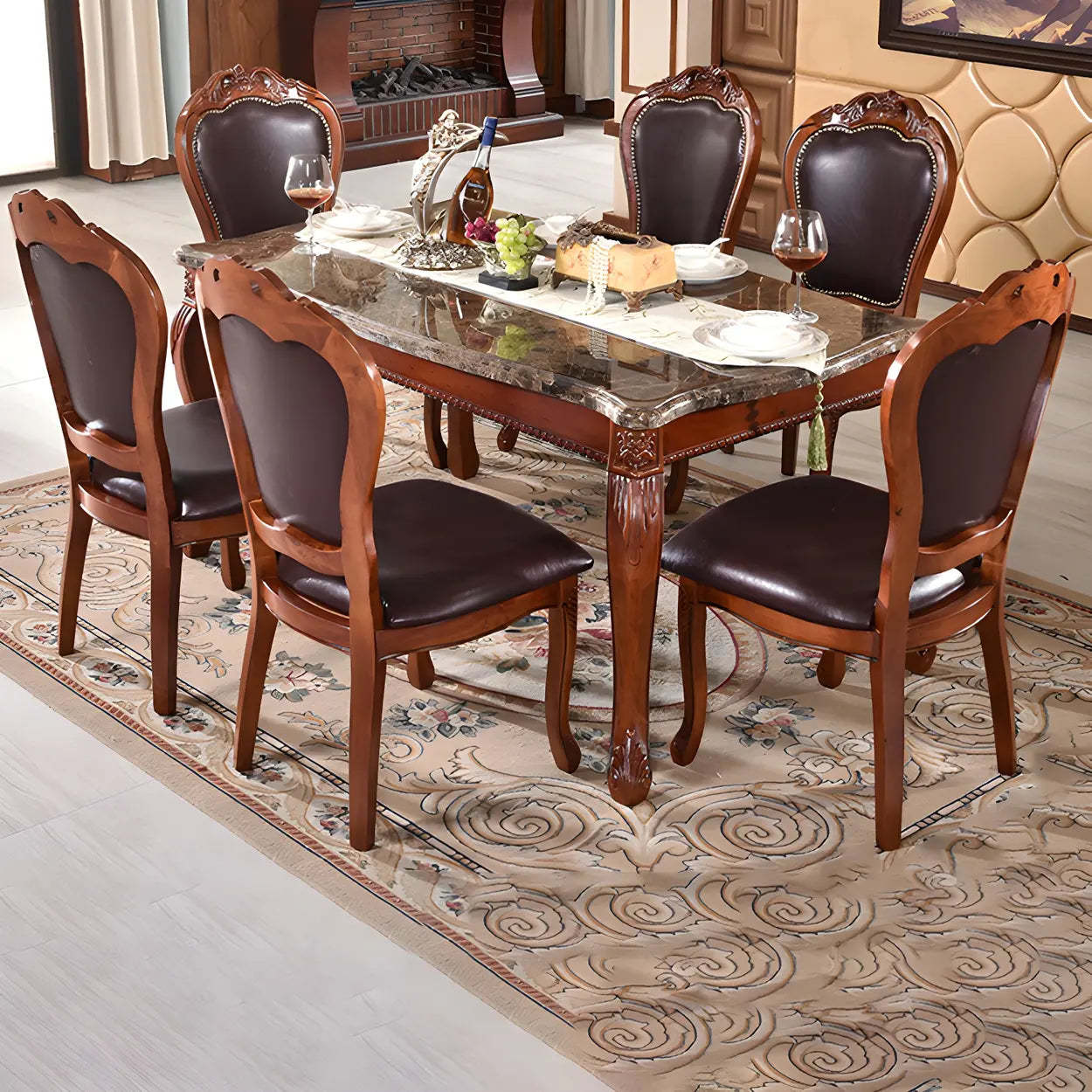 Walnut Leather Dining Side Chair