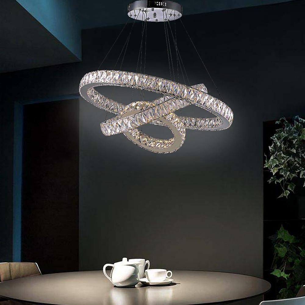 Interwoven Circle Design Chandelier Large Foyer Metal Crystal Ceiling Light-Lighom