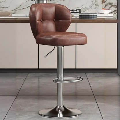 Vintage Swivel Leather Padded Back Bar Stool — Green / Silver