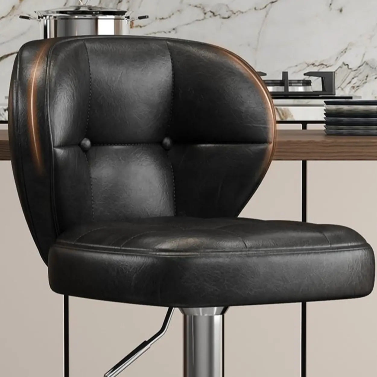 Vintage Swivel Leather Padded Back Bar Stool — Grey / Silver