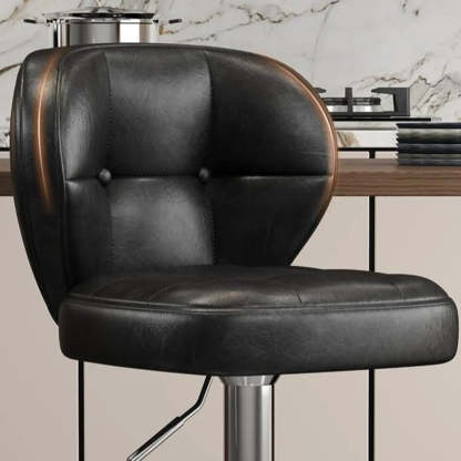 Vintage Swivel Leather Padded Back Bar Stool — Grey / Silver