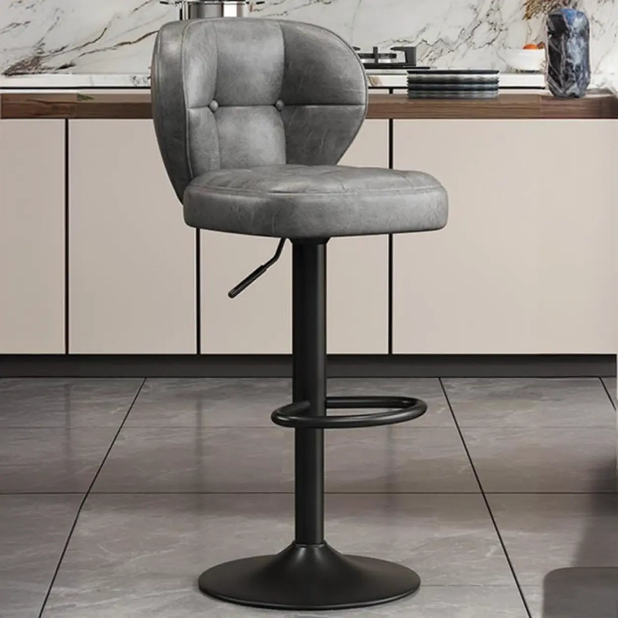 Vintage Swivel Leather Padded Back Bar Stool