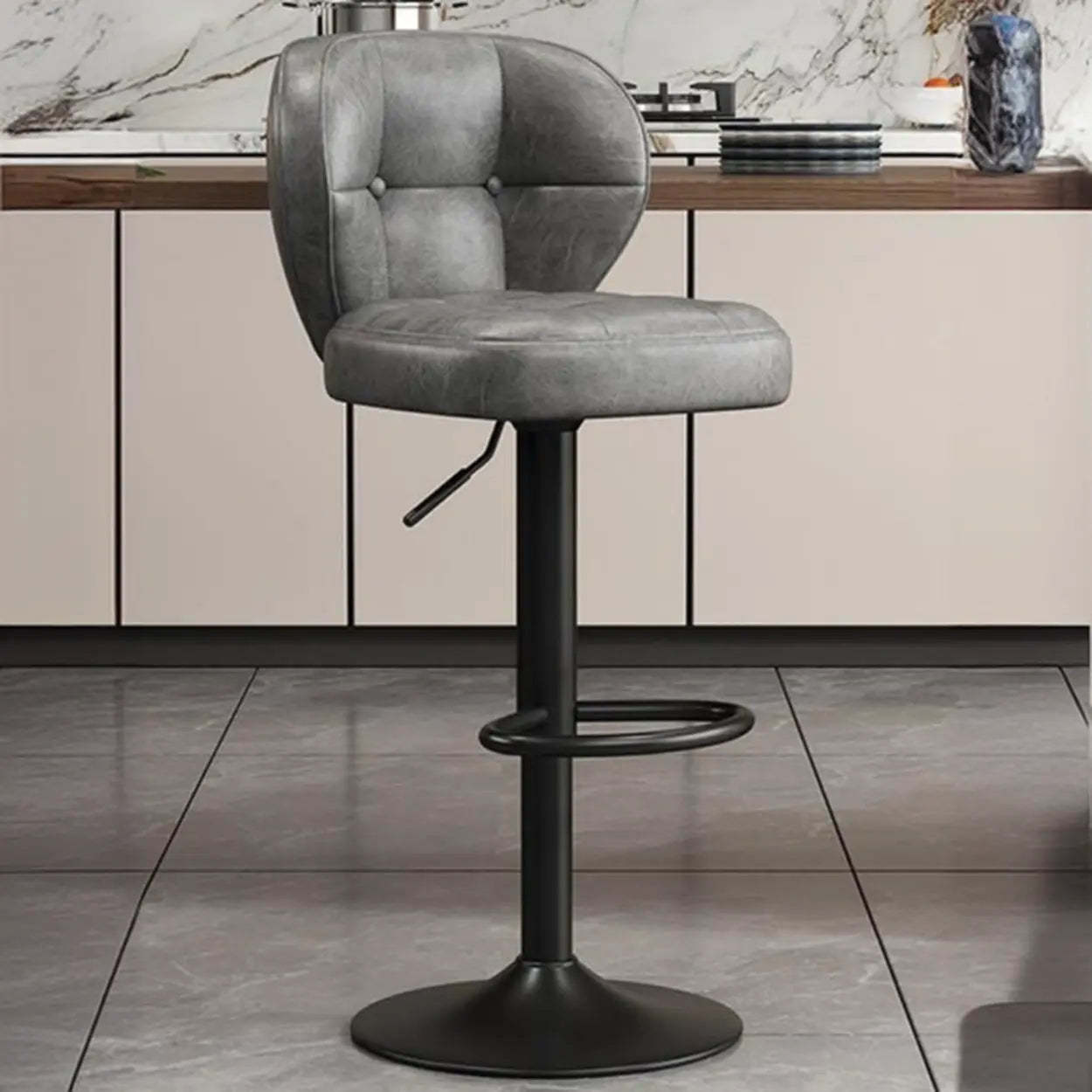 Vintage Swivel Leather Padded Back Bar Stool