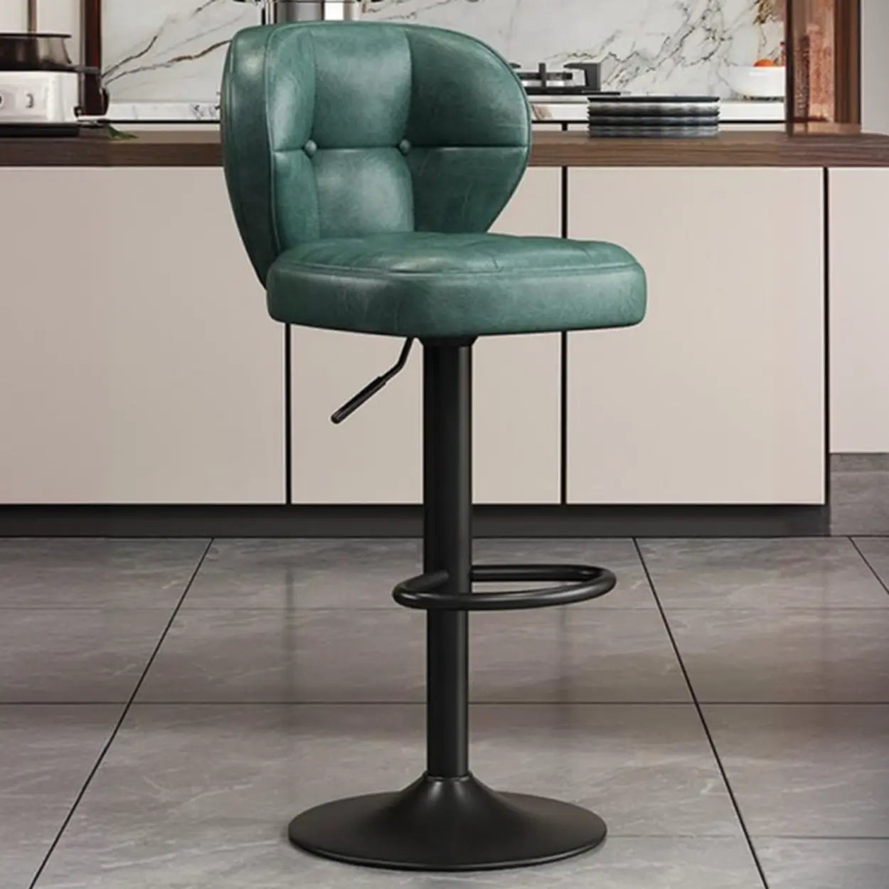 Vintage Swivel Leather Padded Back Bar Stool