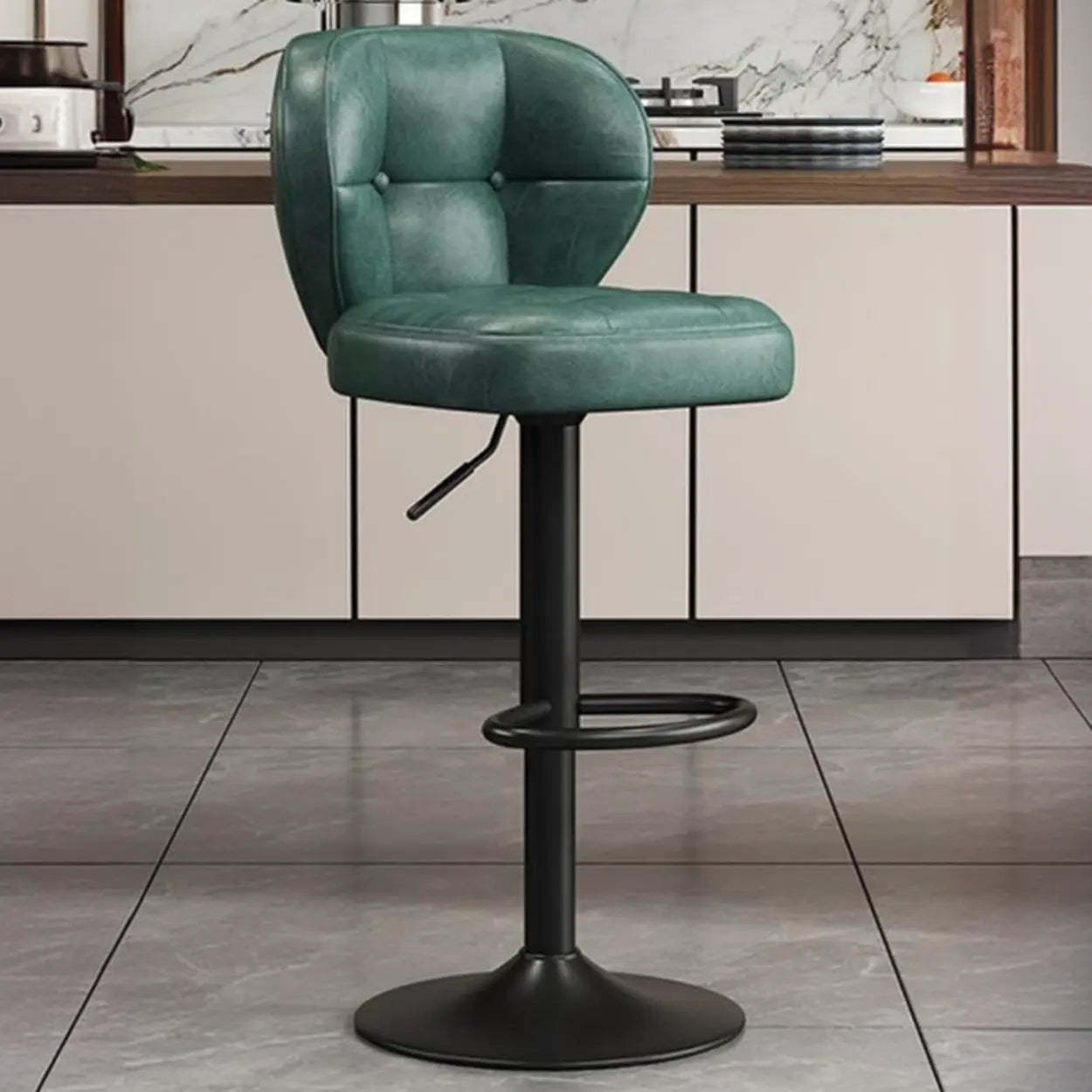 Vintage Swivel Leather Padded Back Bar Stool