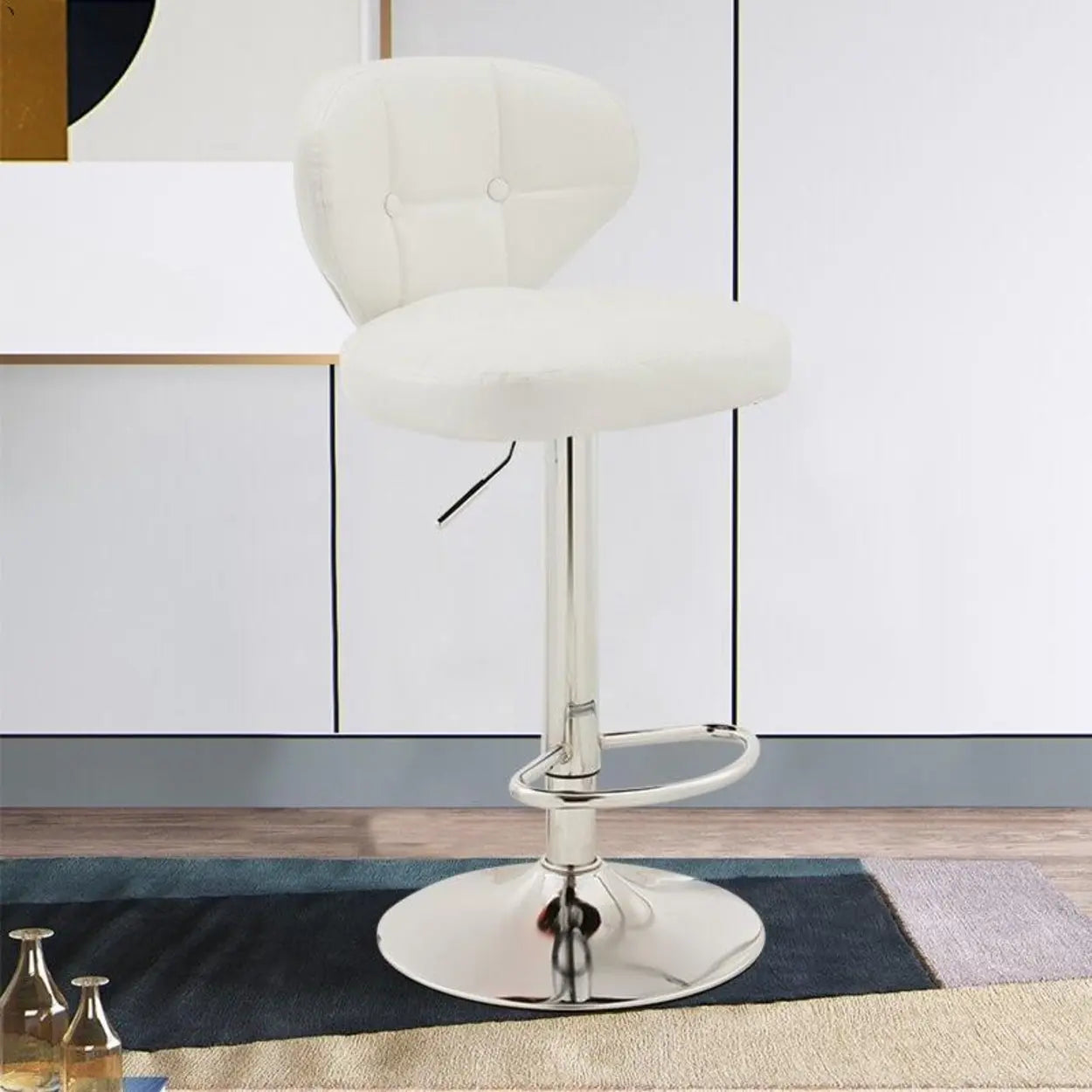 Vintage Swivel Leather Padded Back Bar Stool
