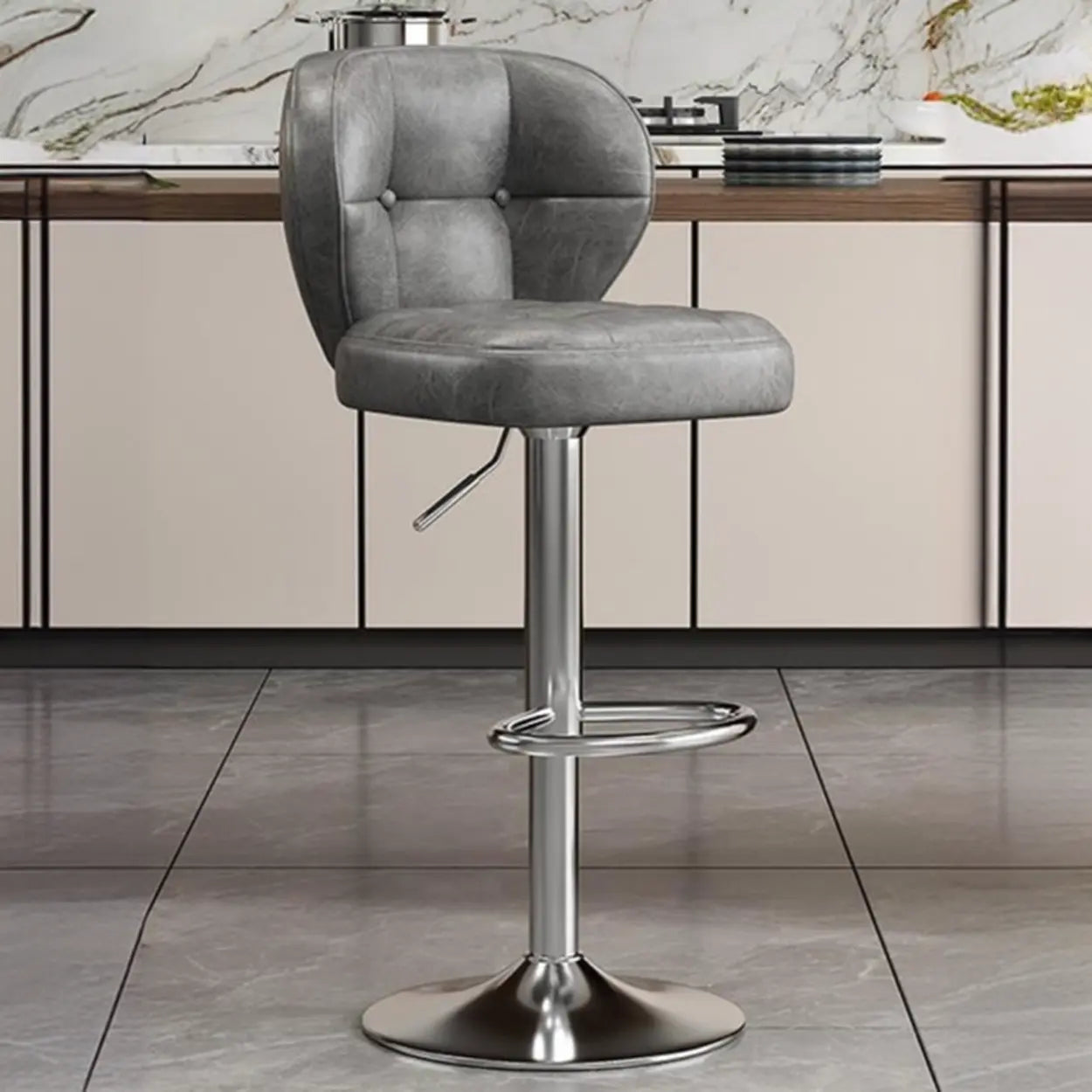 Vintage Swivel Leather Padded Back Bar Stool