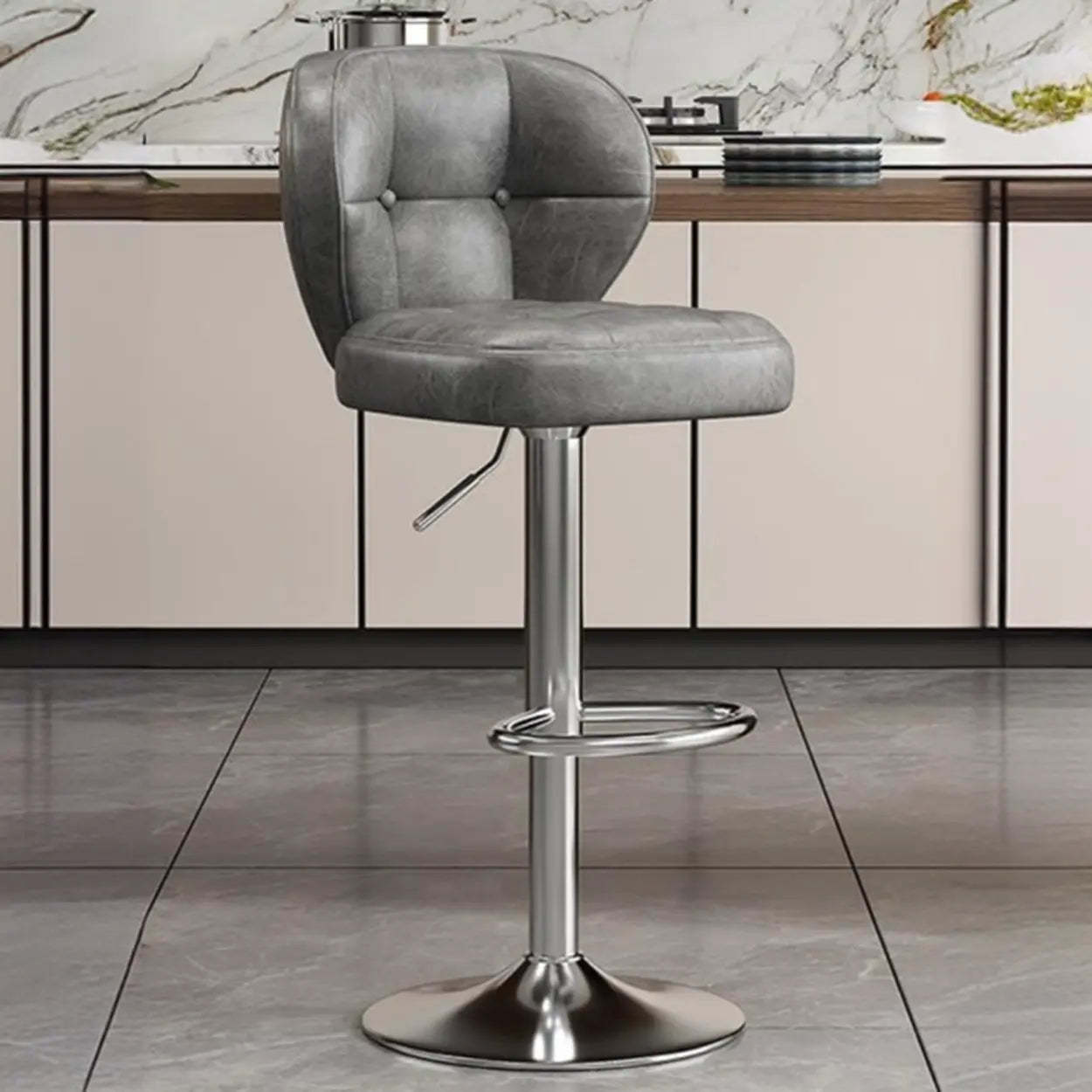 Vintage Swivel Leather Padded Back Bar Stool