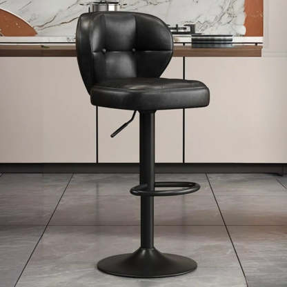 Vintage Swivel Leather Padded Back Bar Stool — Black / Silver