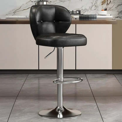 Vintage Swivel Leather Padded Back Bar Stool — White / Black