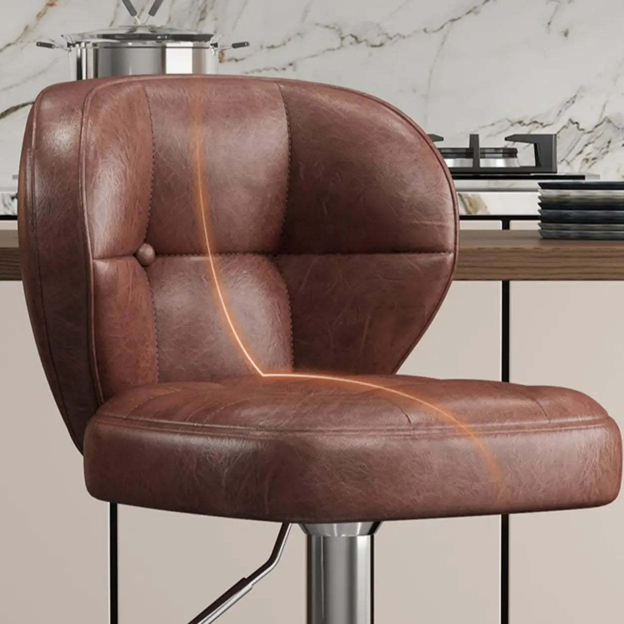Vintage Swivel Leather Padded Back Bar Stool — Brown / Black