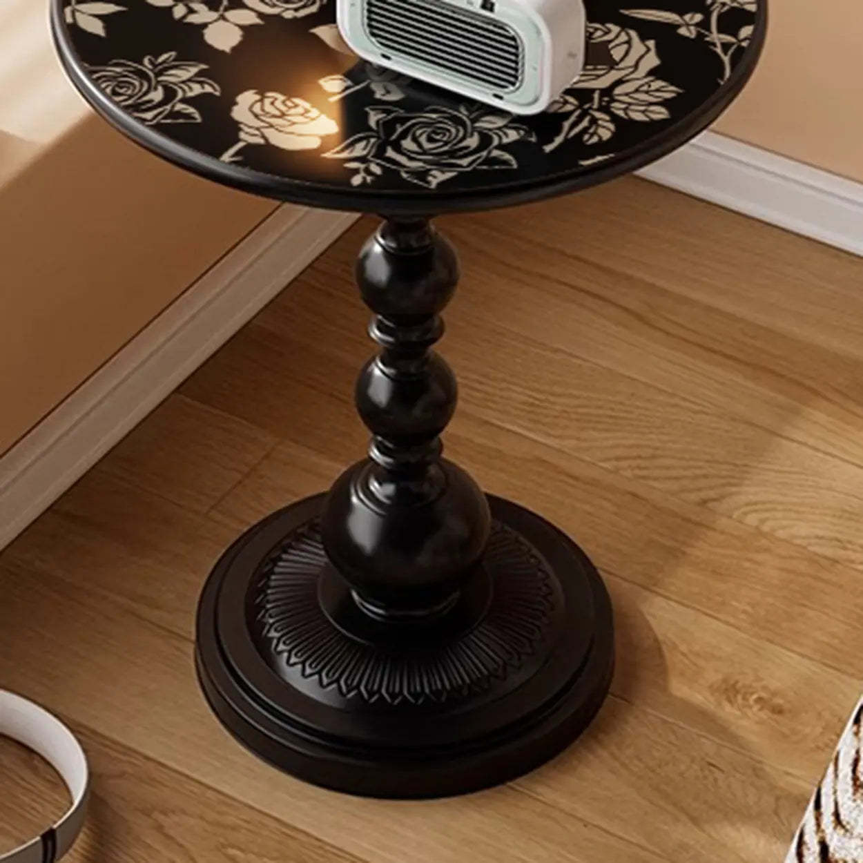 Vintage Artistic Pattern Black Wood Side Table