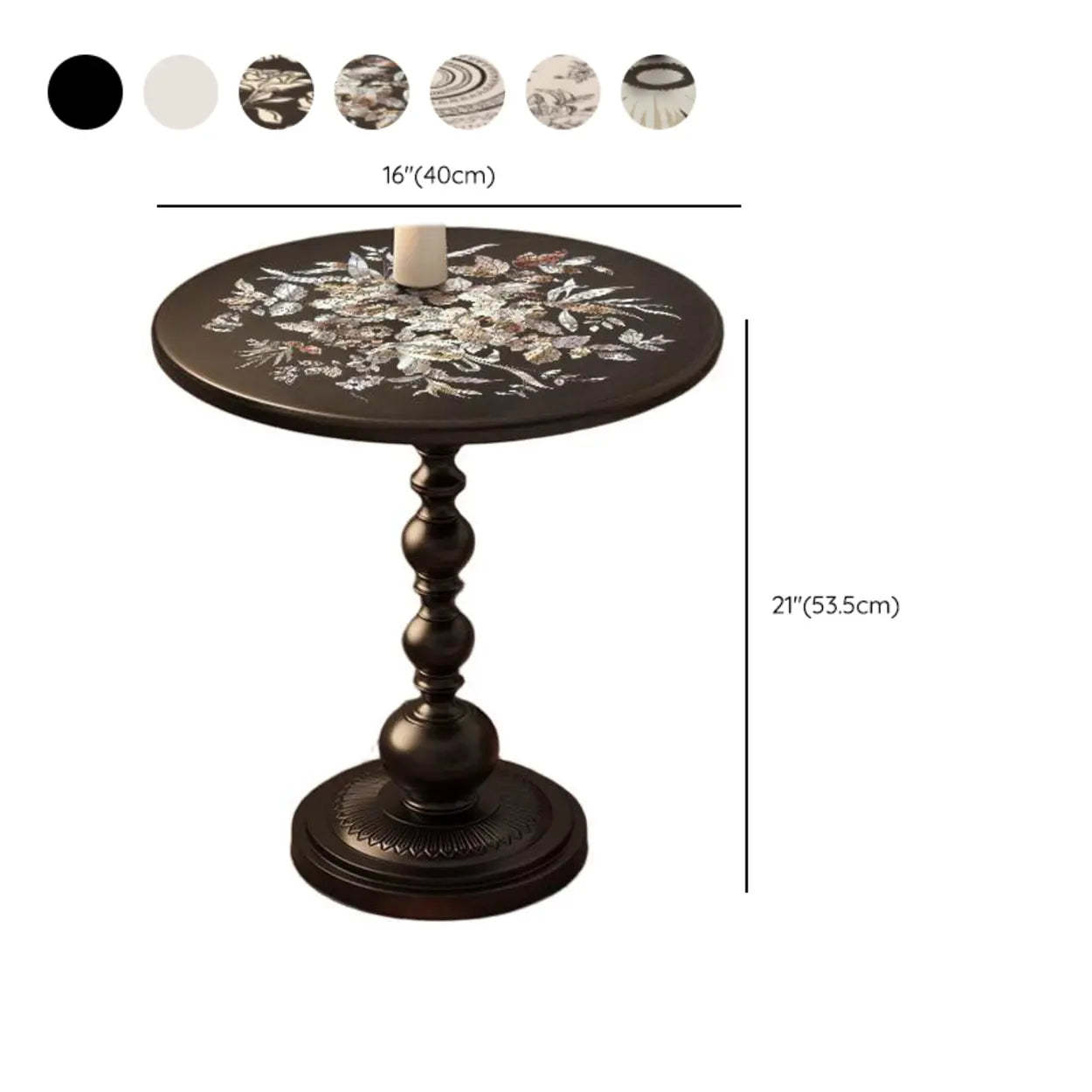 Vintage Artistic Pattern Black Wood Side Table