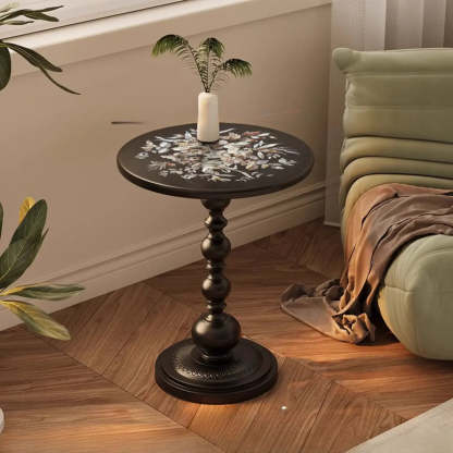Vintage Artistic Pattern Black Wood Side Table — Black