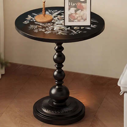 Vintage Artistic Pattern Black Wood Side Table — Black-Pink