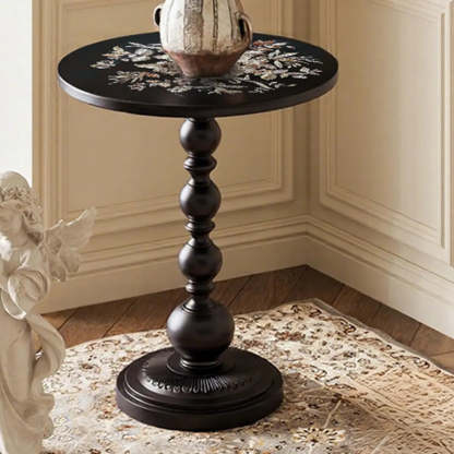 Vintage Artistic Pattern Black Wood Side Table — Black-White