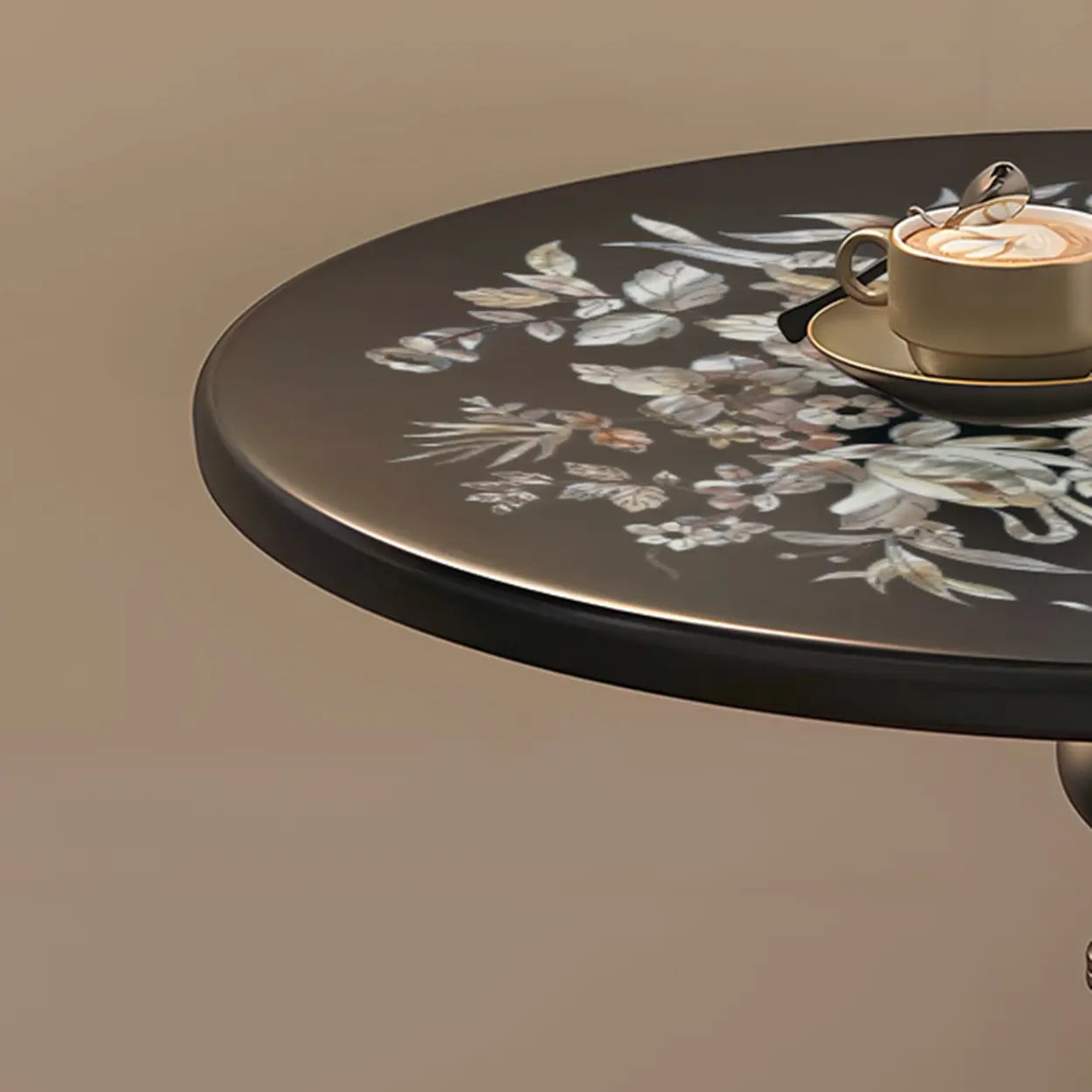 Vintage Artistic Pattern Black Wood Side Table — White