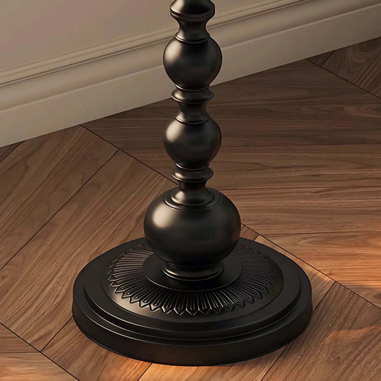 Vintage Artistic Pattern Black Wood Side Table — White-Black