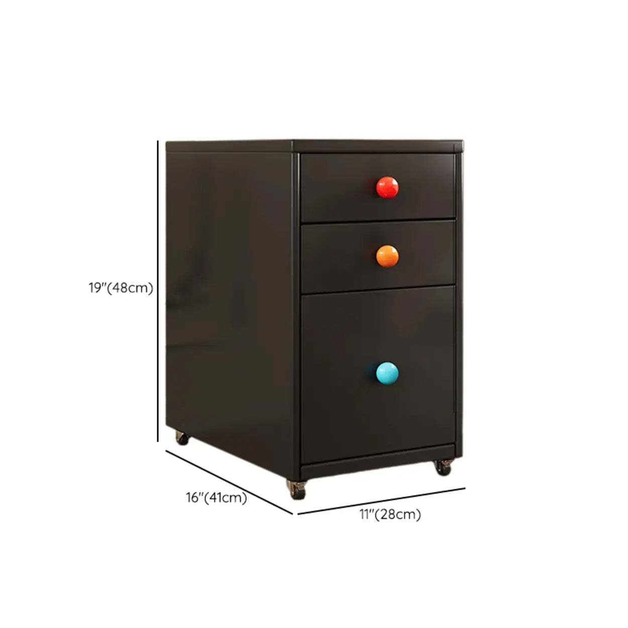 Vintage Black Art Pattern Metal Nightstand on Casters