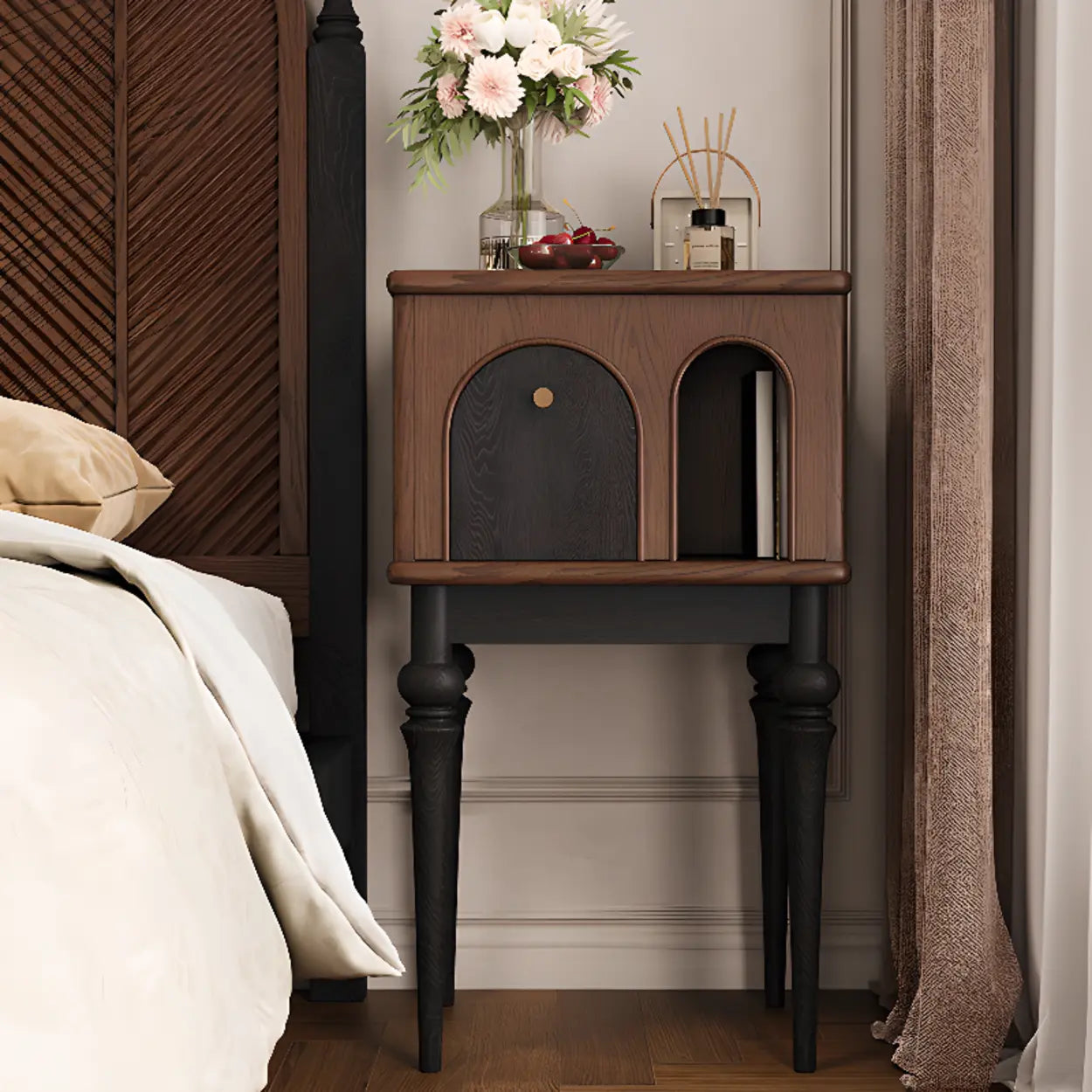 Vintage Brown High Leg Arch Door Nightstand — Brown