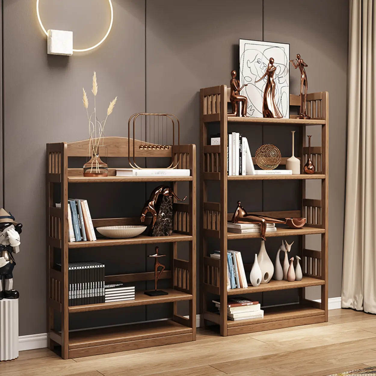 Vintage Brown Rubberwood Vertical Bookshelf