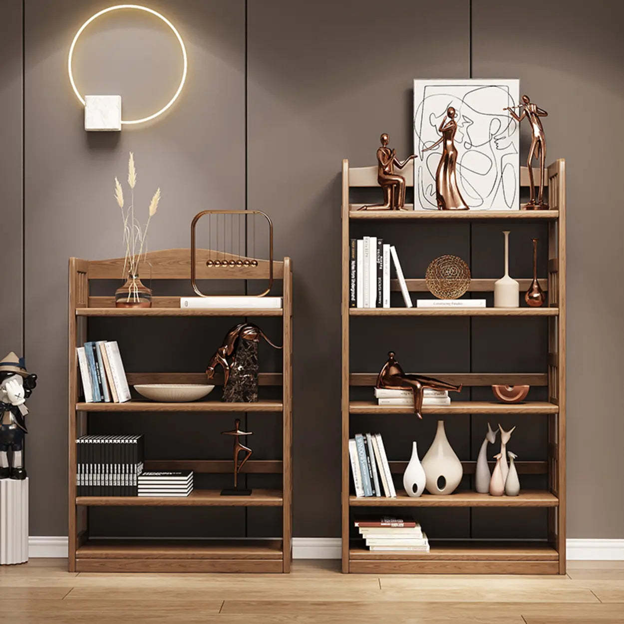Vintage Brown Rubberwood Vertical Bookshelf
