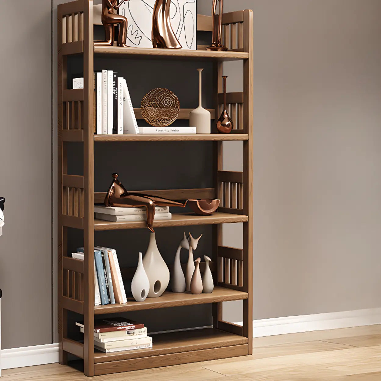 Vintage Brown Rubberwood Vertical Bookshelf