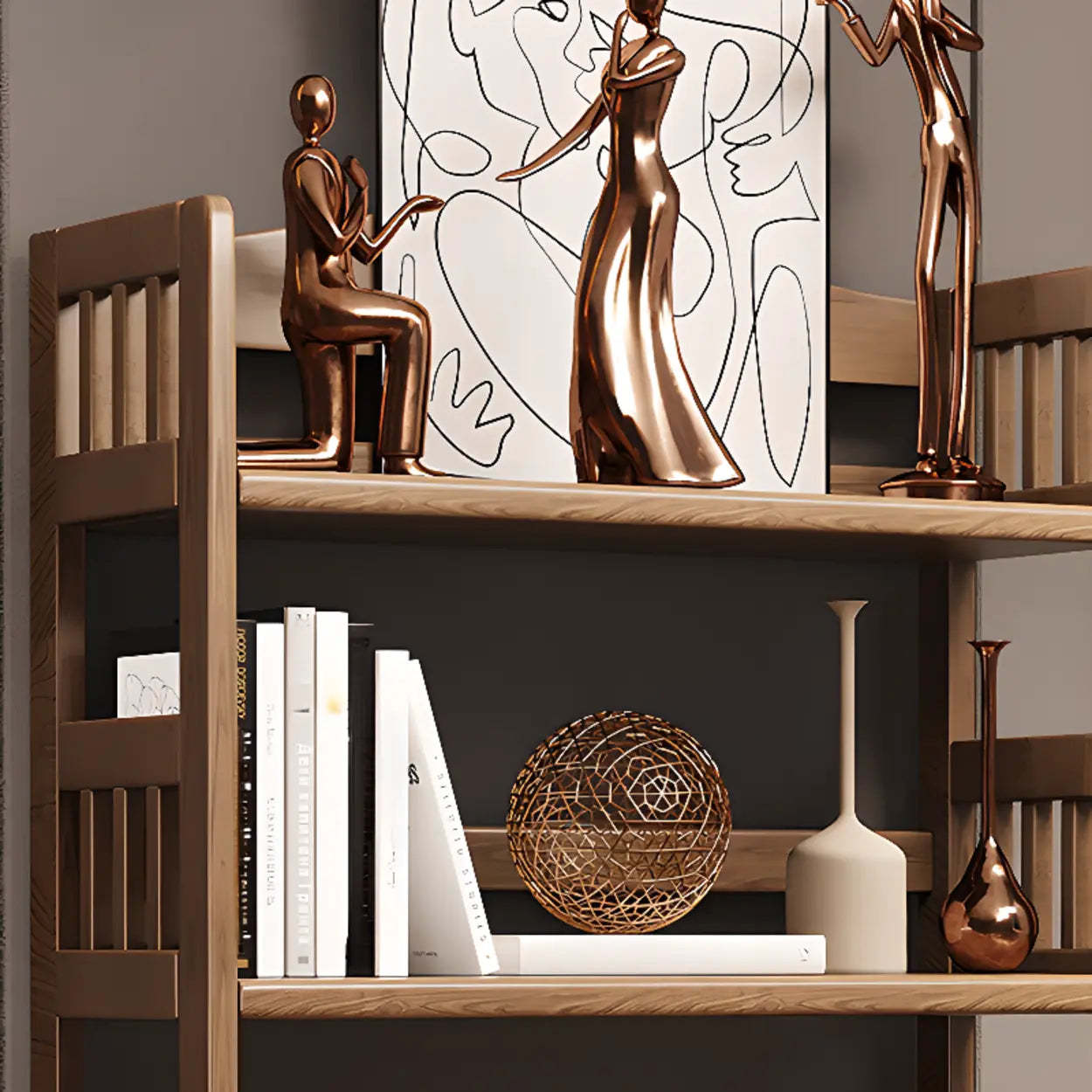 Vintage Brown Rubberwood Vertical Bookshelf