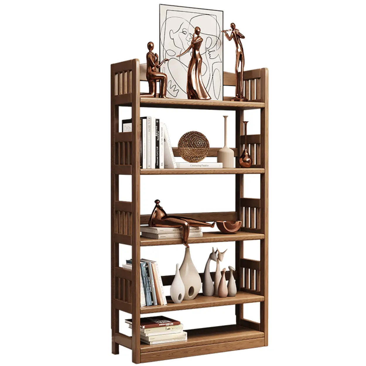 Vintage Brown Rubberwood Vertical Bookshelf