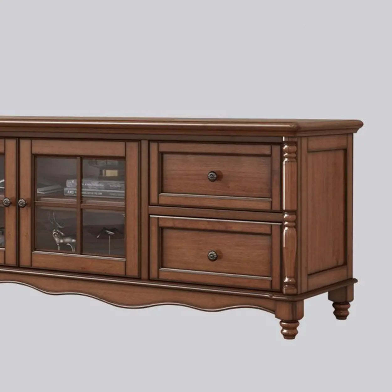 Vintage Brown Wood Long TV Stand with Storage