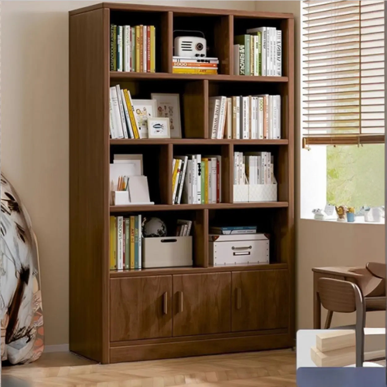 Vintage Brown Closed Vertical Timber Bookcase