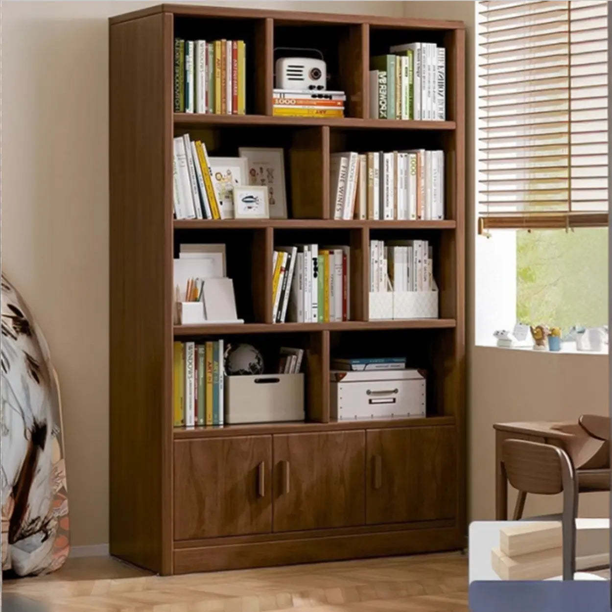 Vintage Brown Closed Vertical Timber Bookcase — Natural