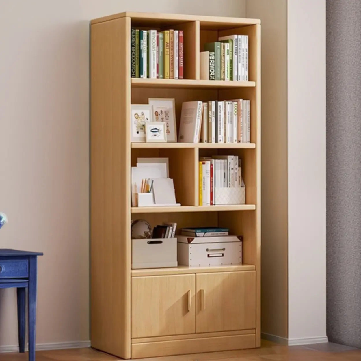 Vintage Brown Closed Vertical Timber Bookcase — Natural