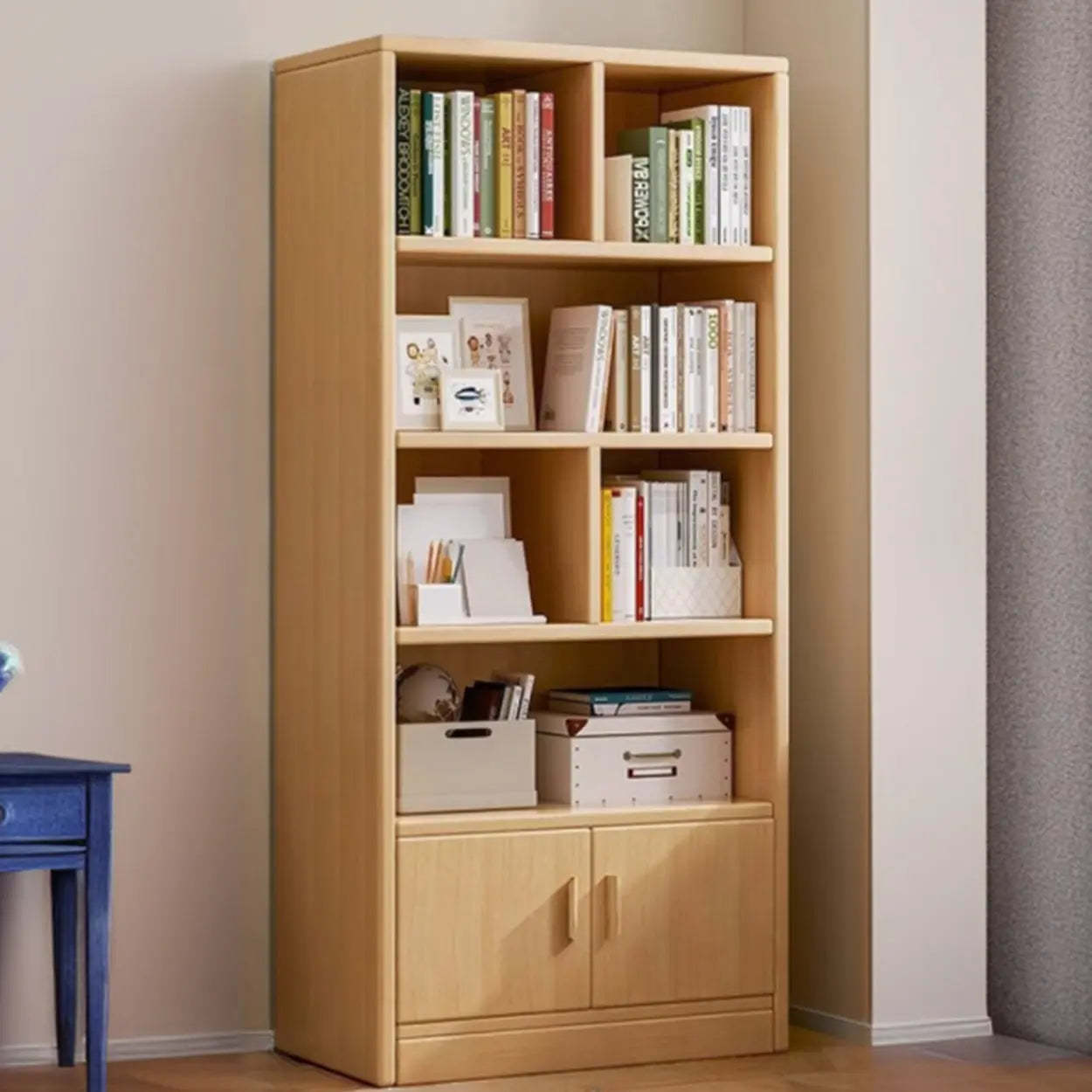 Lighom modern timber closed brown bookcases in fabric — 23.6" L x 11.8" W x 70.9" H / Natural