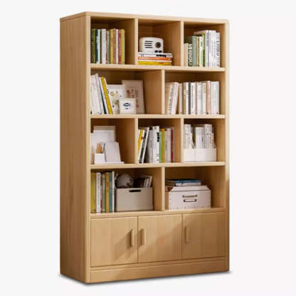 Vintage Brown Closed Vertical Timber Bookcase — Nut-Brown