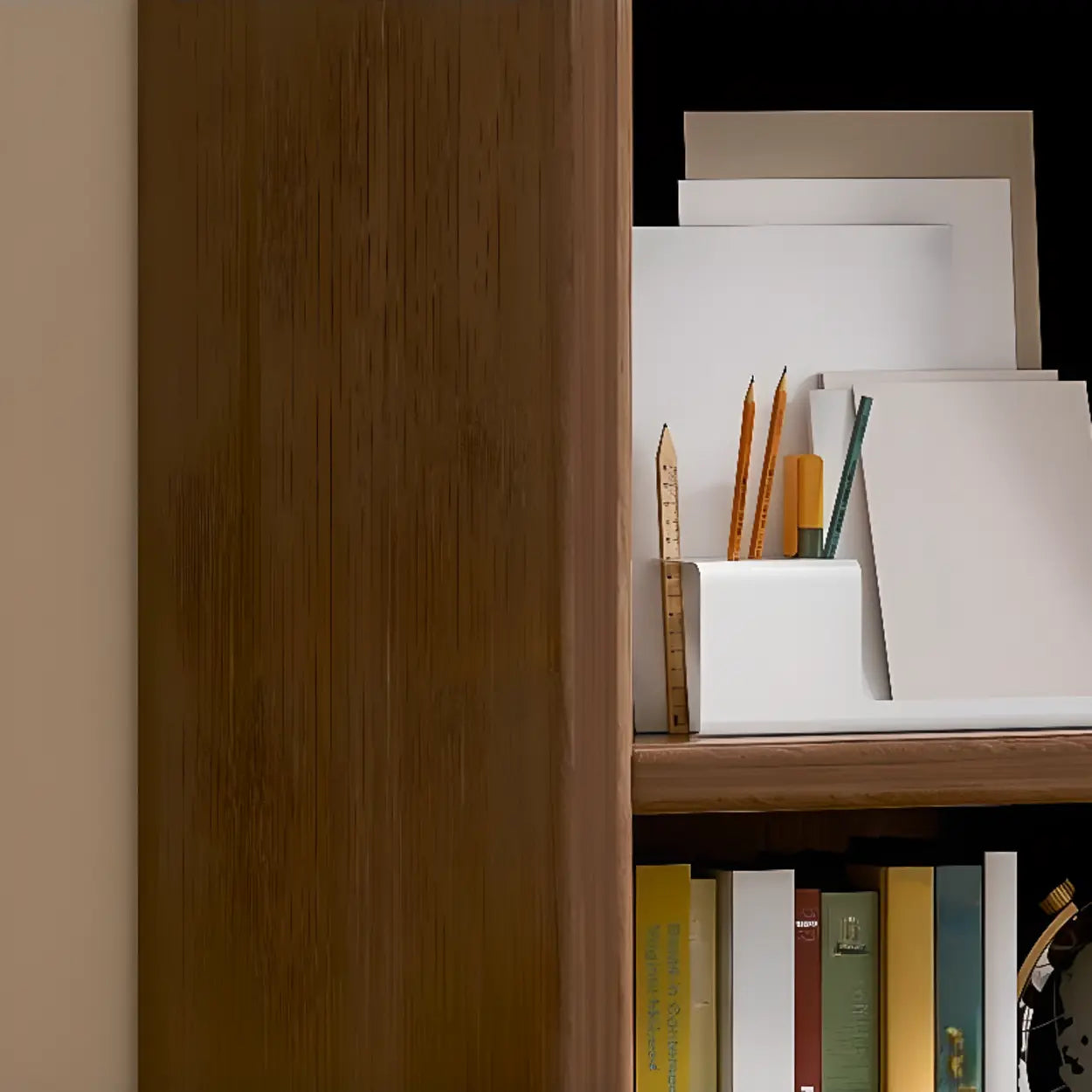 Vintage Brown Closed Vertical Timber Bookcase — Nut-Brown