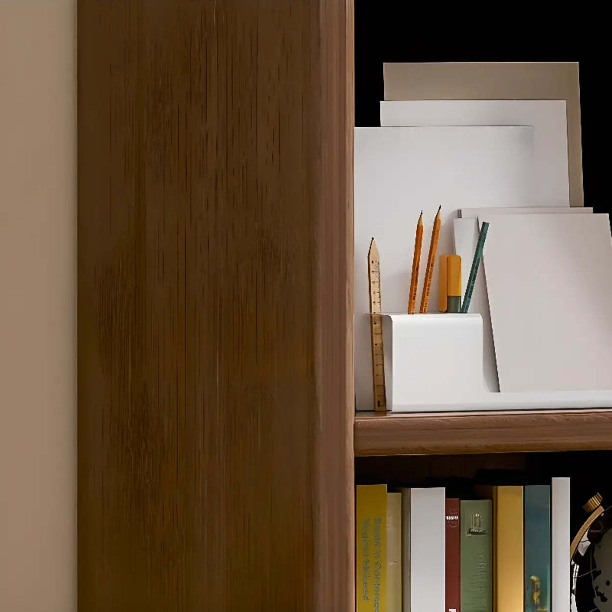 Vintage Brown Closed Vertical Timber Bookcase — Nut-Brown