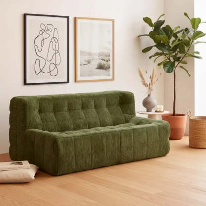 Vintage Boneless Channel Quilted Sofa — Green