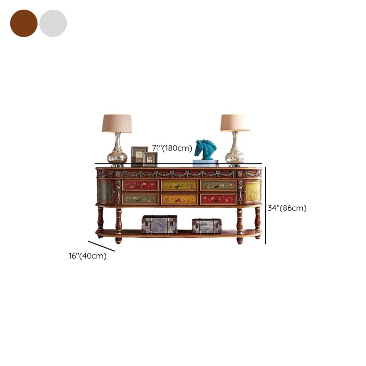 Vintage Half-Moon Floral Drawer Console Table