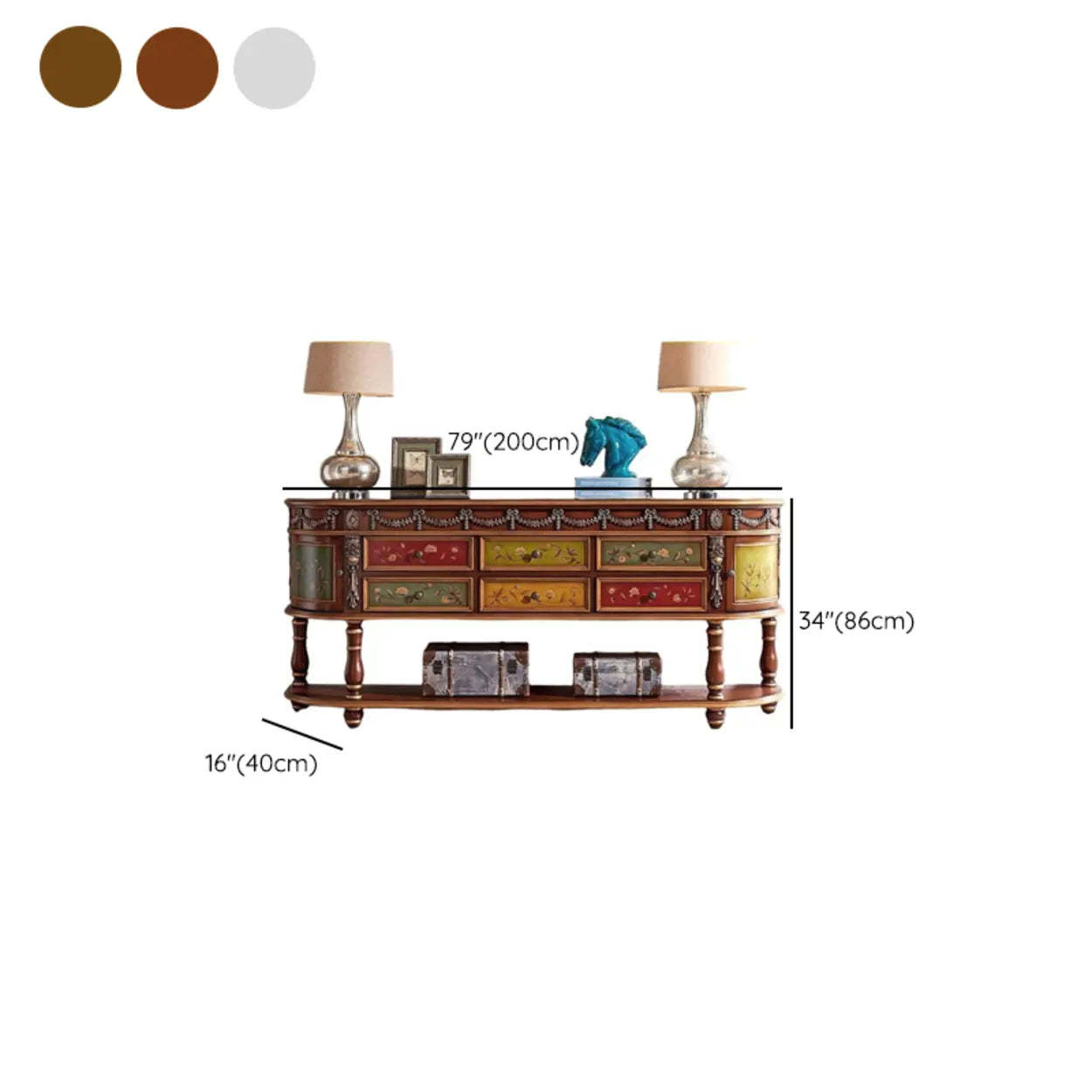 Vintage Half-Moon Floral Drawer Console Table