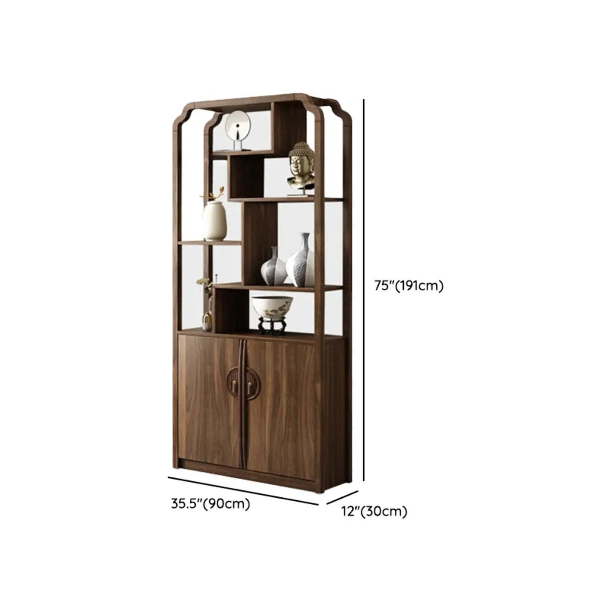 Vintage Open Brown Rubberwood Curio Cabinet