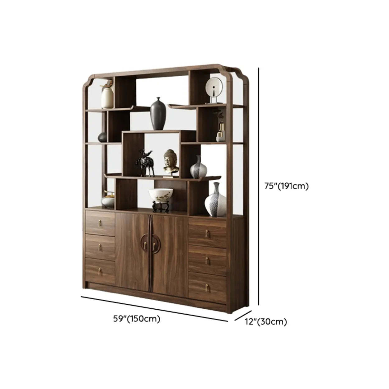 Vintage Open Brown Rubberwood Curio Cabinet