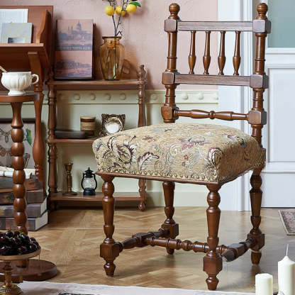Vintage Pattern Armless Slat-Back Birch Dining Chair