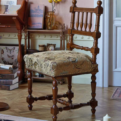 Vintage Pattern Armless Slat-Back Birch Dining Chair