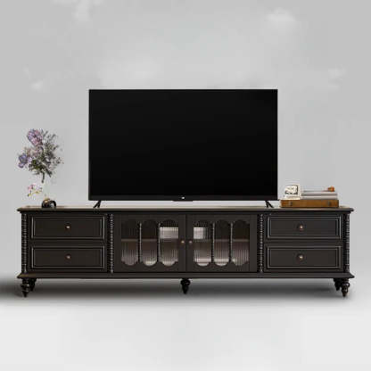 Vintage Rectangular Black TV Stand with Cabinet