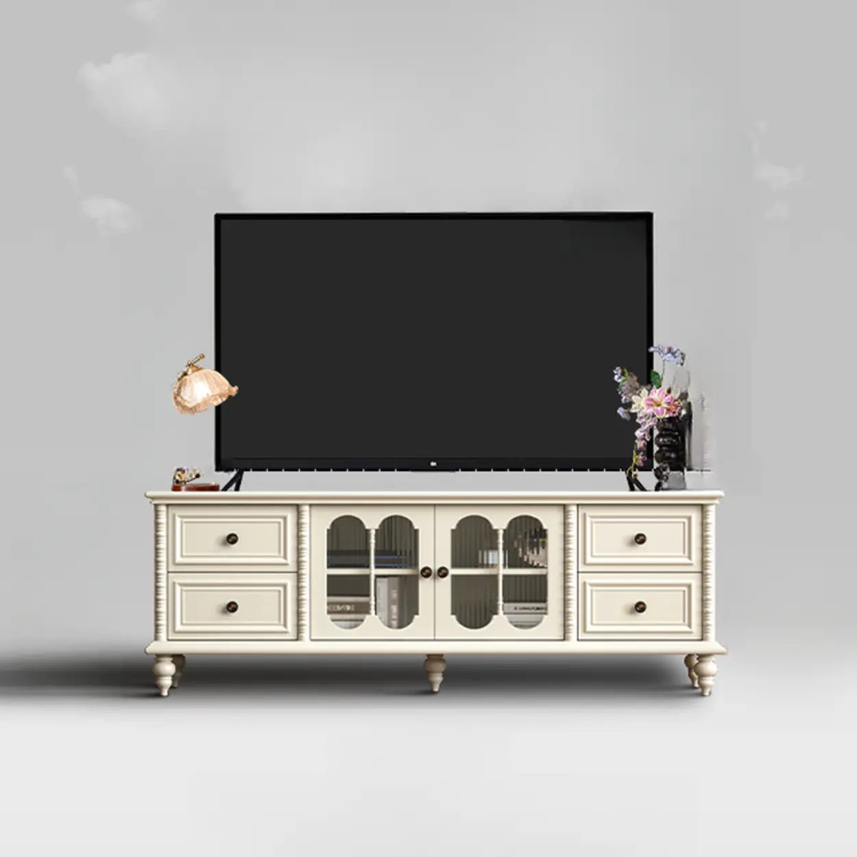 Vintage Rectangular Black TV Stand with Cabinet