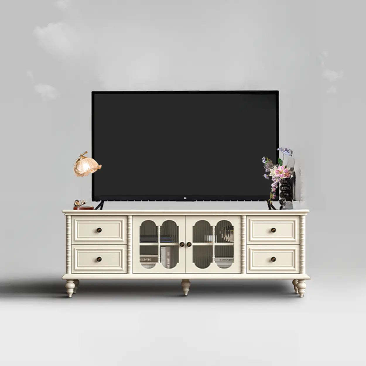 Vintage Rectangular Black TV Stand with Cabinet