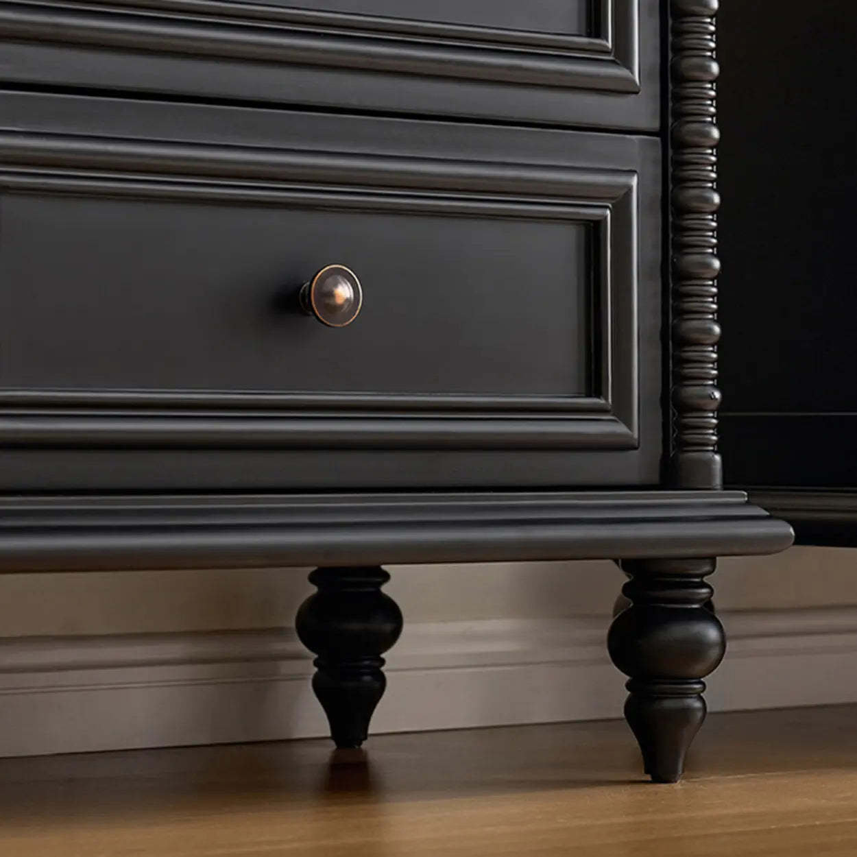 Vintage Rectangular Black TV Stand with Cabinet