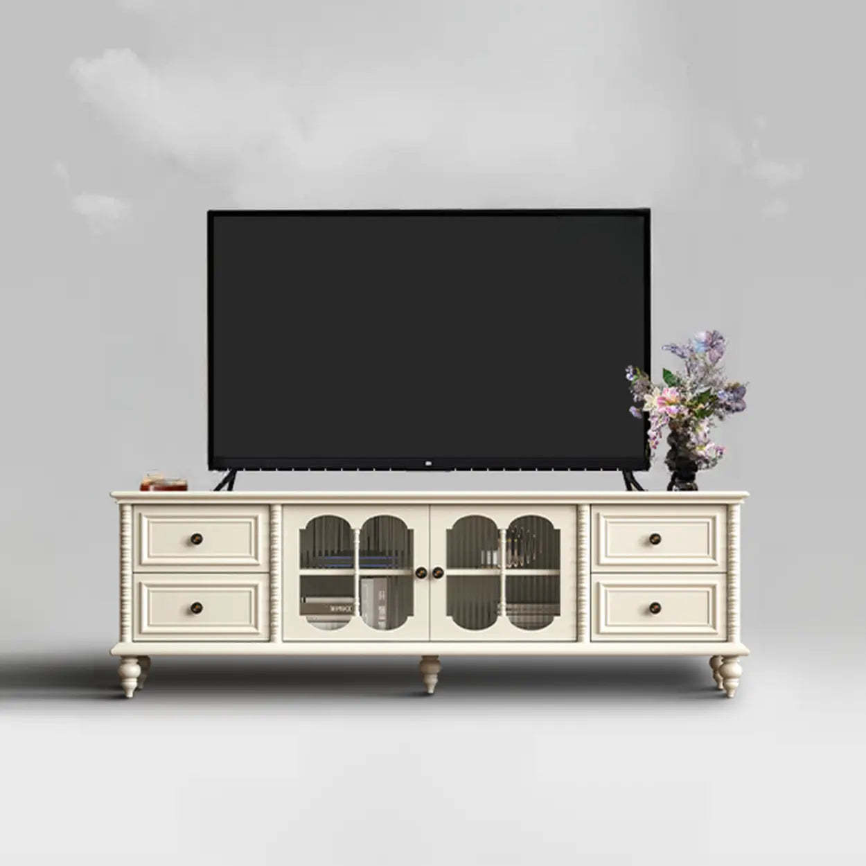 Vintage Rectangular Black TV Stand with Cabinet